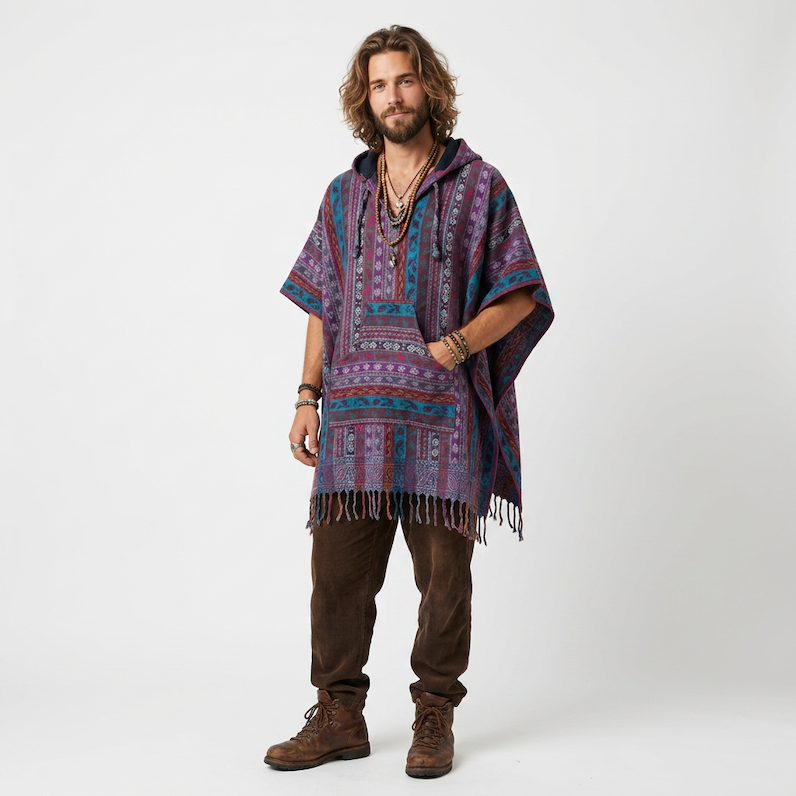 Acrylic Hooded Poncho with 1 Button